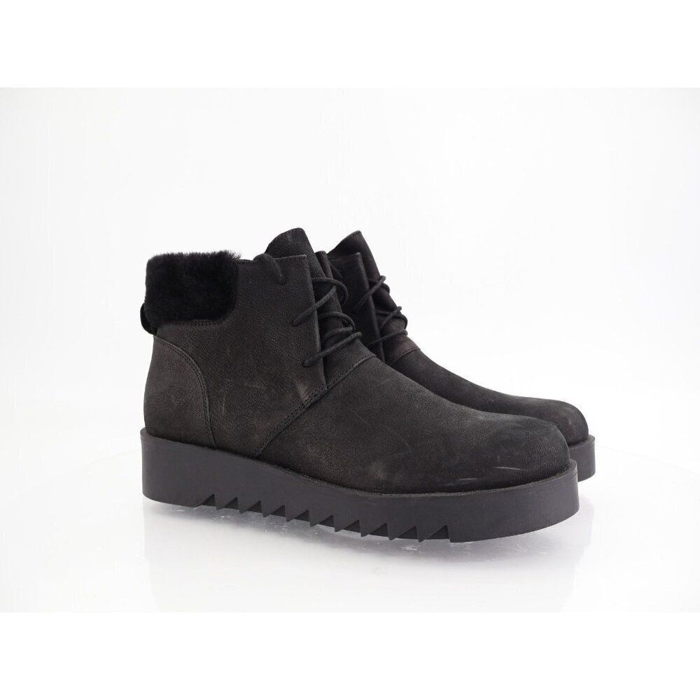 Eileen Fisher Kenille Genuine Shearling Trim Wedge Bootie Sz 11 Black Platform